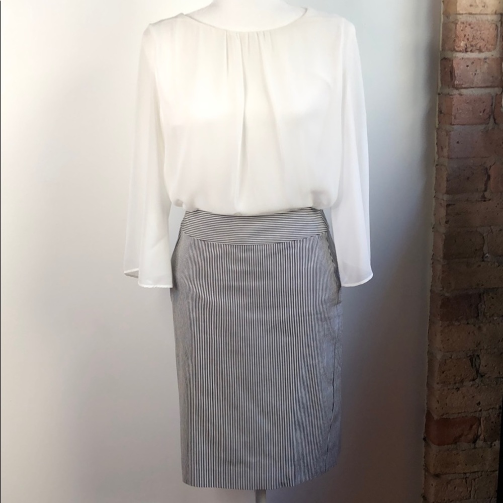 Banana Republic White Blue Stripe Pencil Skirt 0